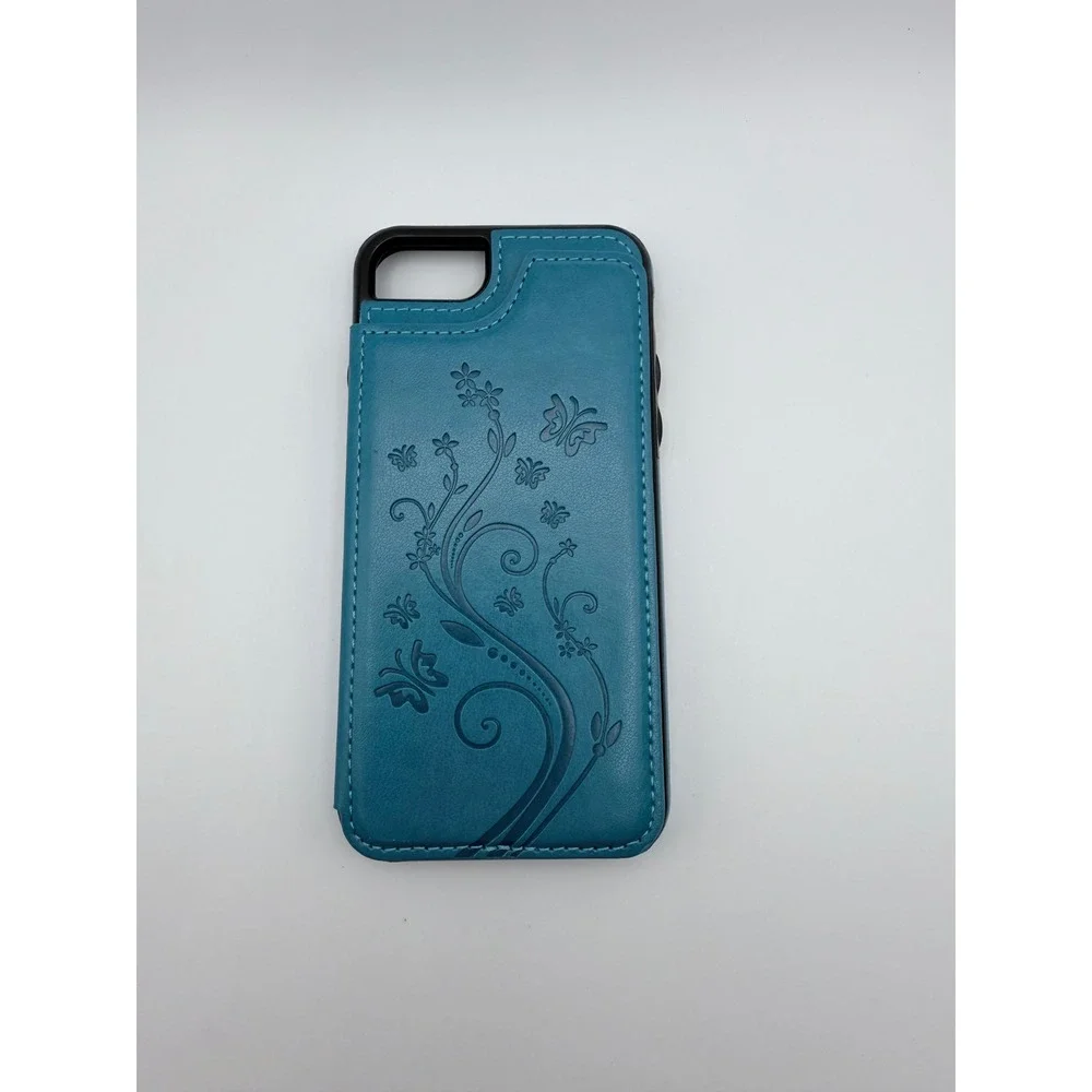 Vaburs iPhone 7 8 Wallet Case Teal Blue‎ Embossed Butterfly Floral Card Holder
